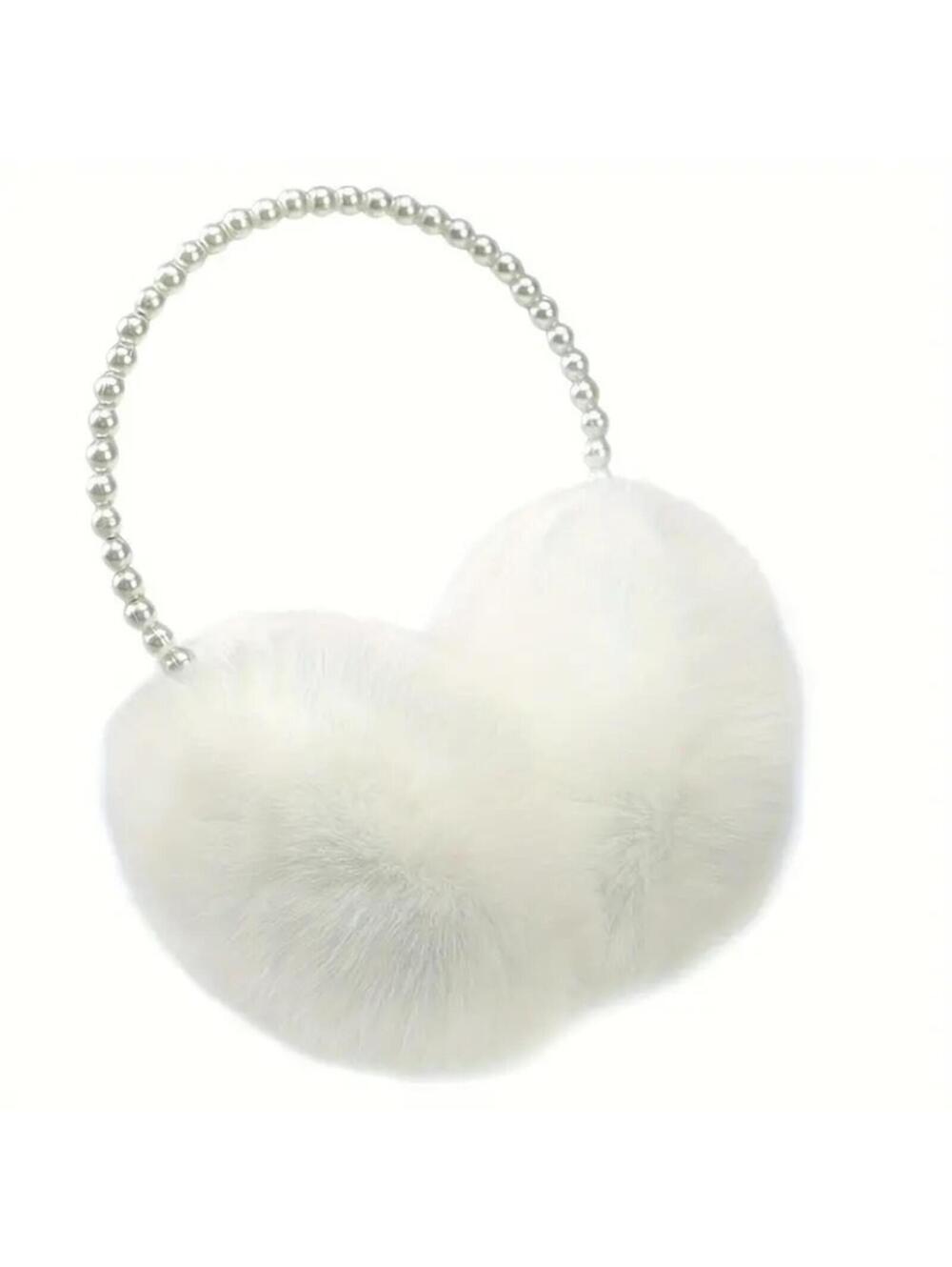 White & Pearl Headband Earmuffs Girly Fluffy Fashion Winter Warm Comfy Earmuffs